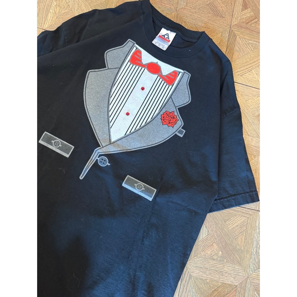 Alstyle Apparel‎ AAA Tuxedo Graphic T-Shirt Mens XL Black Red Bow Tie  tee 10
